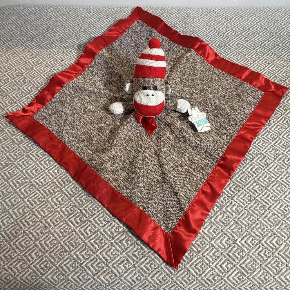 ABG Baby Lovey Sock Monkey Snuggle Buddy Security Blanket Plush Red W Tag